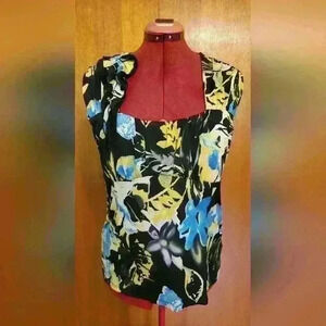 Dusak Designs | Floral Tank with Ruffle Detail on the Right, Size  L